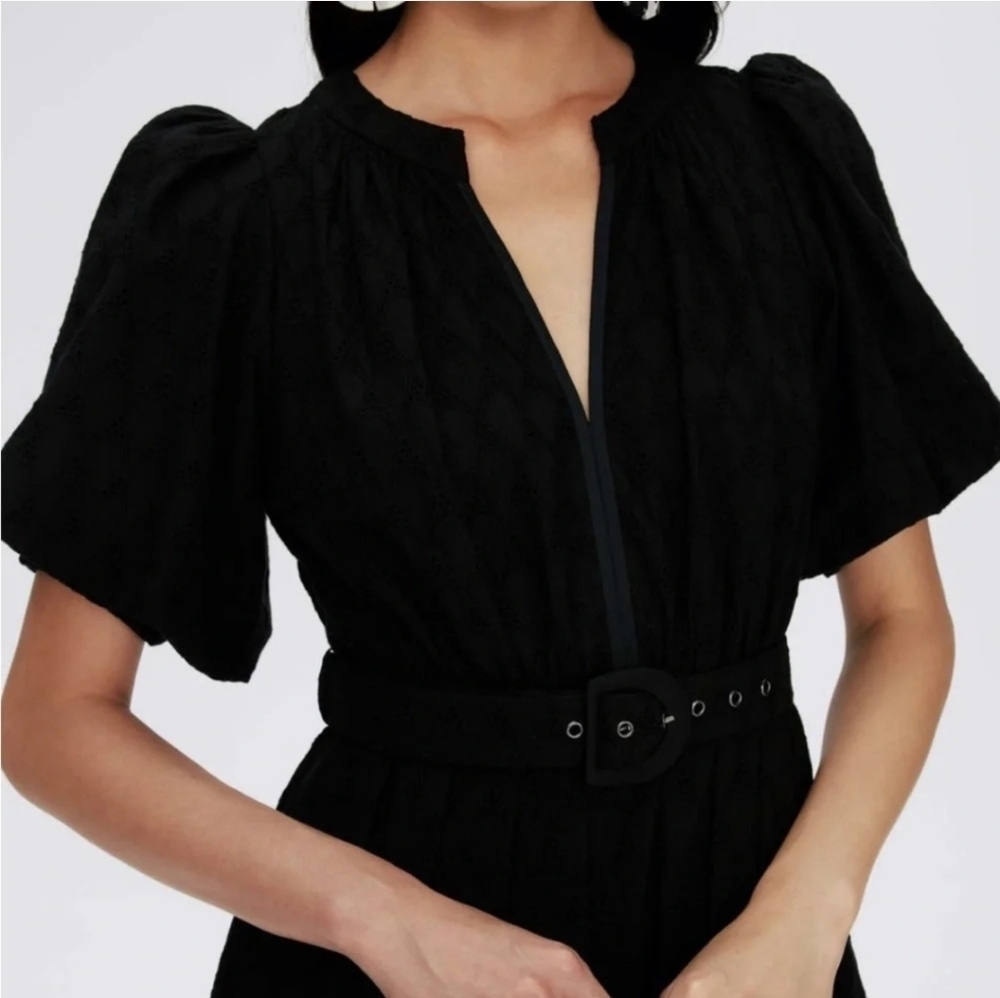 Diane Von Furstenberg Polina Belted Eyelet Short Puff Sleeved Midi Dress NWOT - Picture 3 of 16